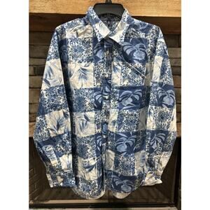 Men’s ROBERT GRAHAM Blue Patchwork Long Sleeve Button Up Shirt XL *A6